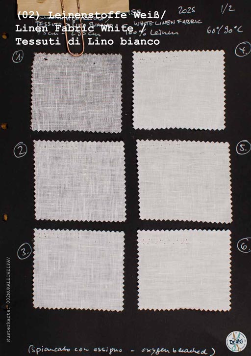 (02) Leinengewebe Weiß Stoffe Musterkarte | White Linen Fabric Fabric sample card | Tessuto di Lino Bianco Scheda campione tessuto -