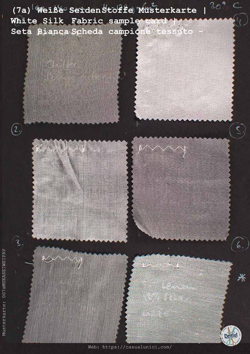 (07a) Weiße Seiden Stoffe Musterkarte | White Silk Fabric sample card | Seta Bianca Scheda campione tessuto - 