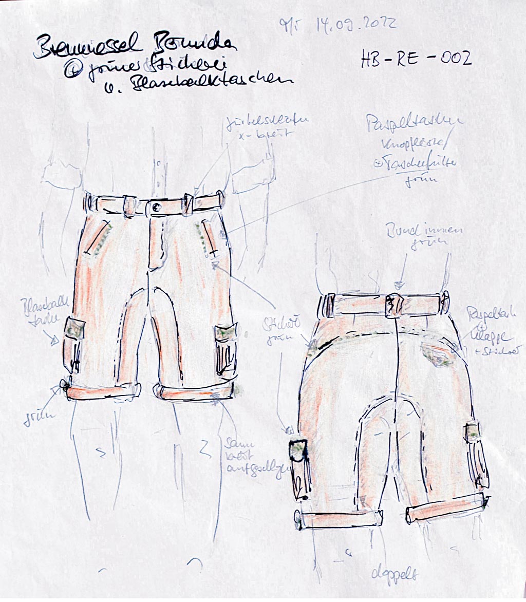 Bermuda aus Brennnessel mit Blasebalgtaschen seitlich