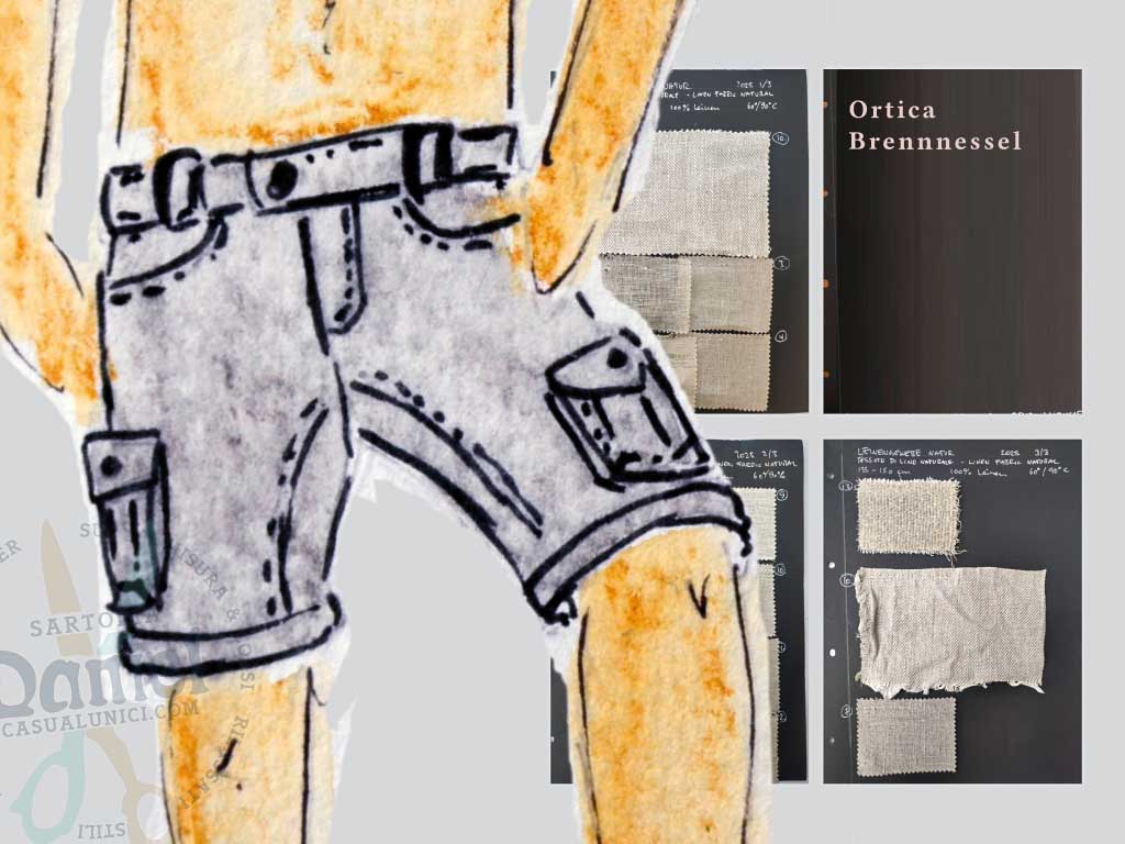 Exklusive Fischgrad-Brennnessel-Bermudahose mit Blasebalktaschen – Cool!