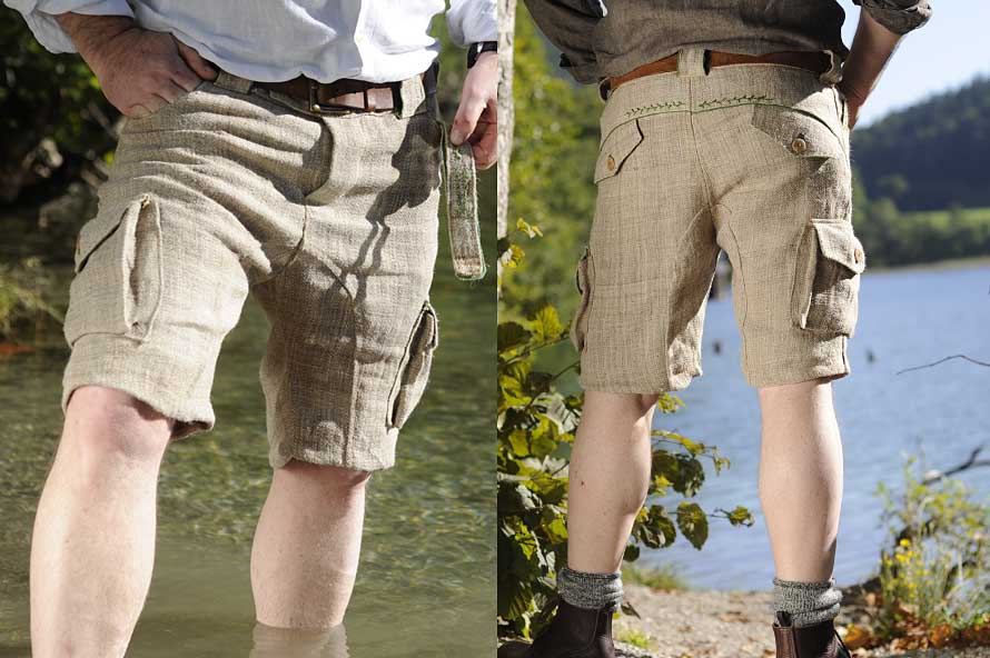 Bermuda aus Brennnessel mit Blasebalgtaschen seitlich