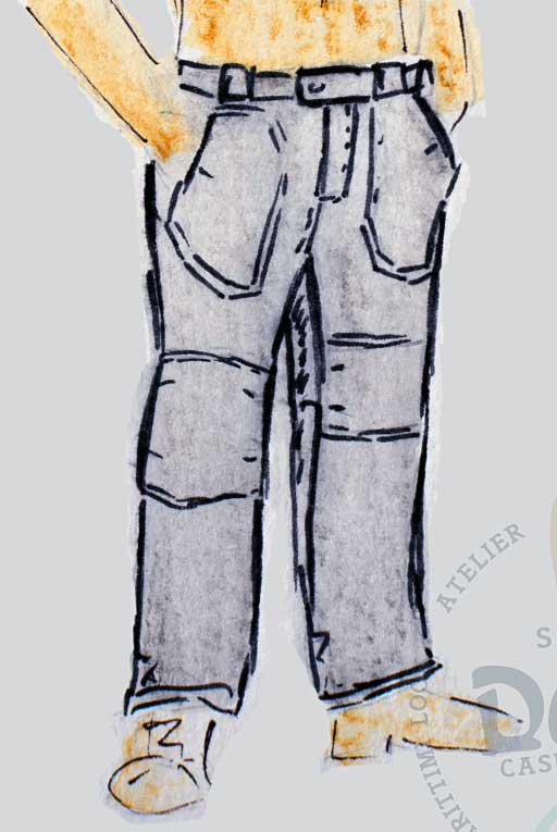  Elegante lange Hose  mit bestickter runder Passe und aufgesetzten bestickten Taschen … 
 
