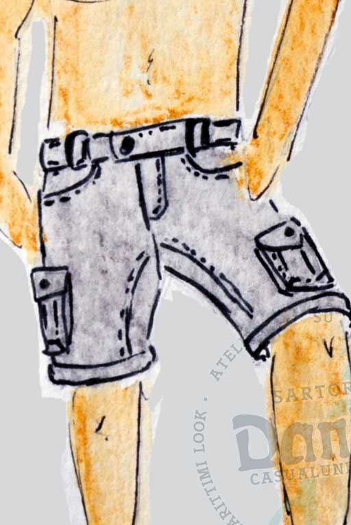 Casual Bermuda mit seitlichen Cargo-Taschen (Blasenbalgform) und farblichen Akzenten mit Paspeln  …